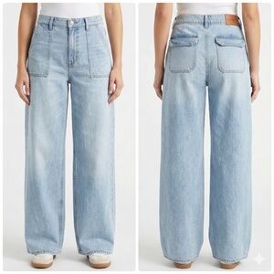 LUCKY BRAND 100% Cotton Light Wash Wide Leg Jeans Patch Pockets 14R